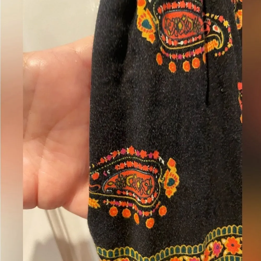 Band of Gypsies Abstract Halter Mini Dress Black Orange with Pockets Medium - Image 3