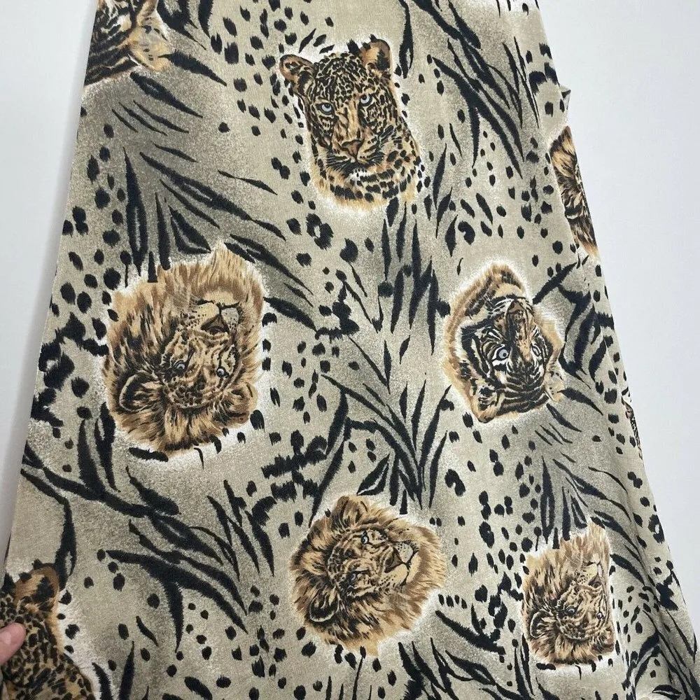 Vintage Retro Neutral Tiger Face Print Midi Tank Top Shift Dress One Size - Image 3