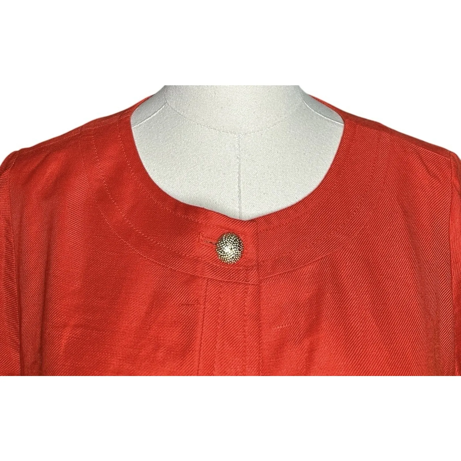 TALBOTS Dress Womens 6 Linen Blend 3/4 Midi Length Orange Gold Buttons Mod Lined - Image 2