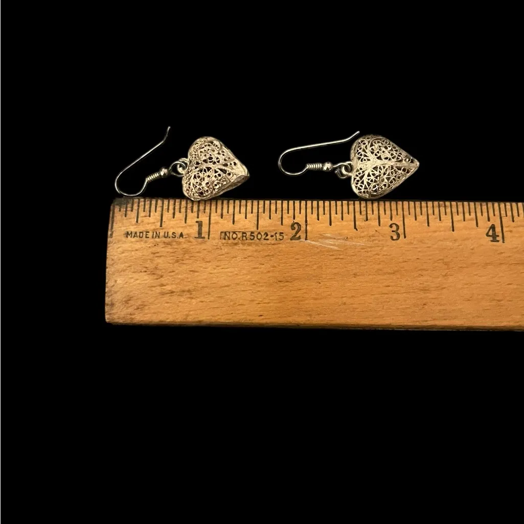 VTG Estate Silver Gold Tone Heart Shaped 3 Pc. Set Pendant Necklace Earrings - Image 10