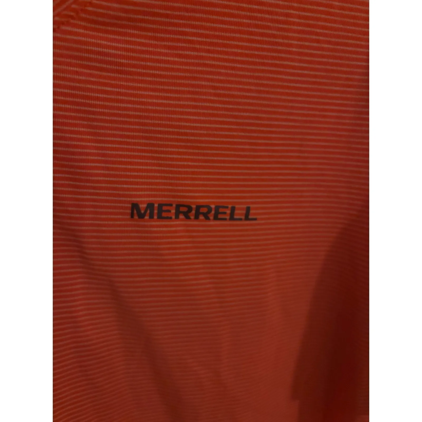 Merrell Women Orange Striped V Neck Athletic T Shirt Top Size L - Image 2
