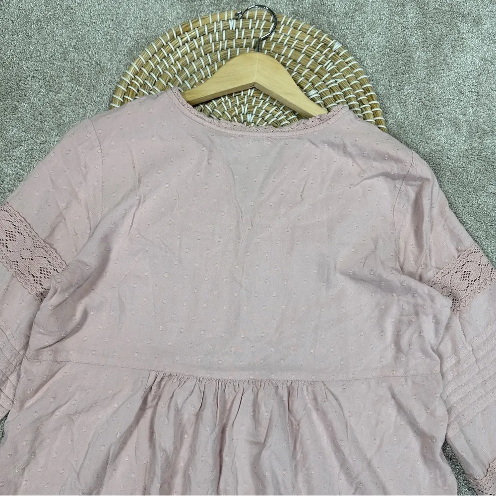 Sundance Spirit Lake Top Blouse Pintucks Ruffle Sleeve Boho Coquette in Pink L Size L - Image 10