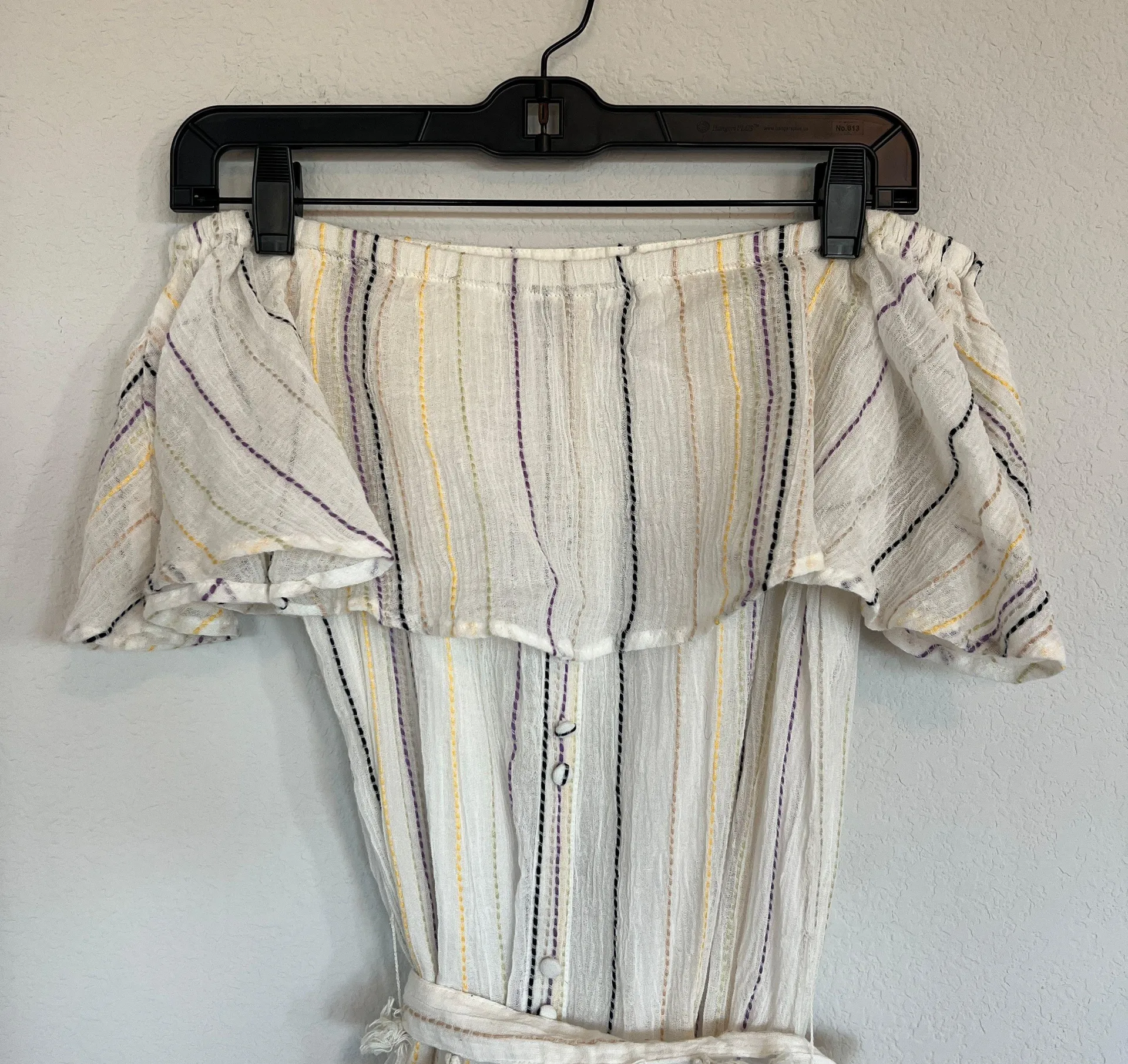 Cotton Blend Striped Off Shoulder Dress Size XS - Image 3