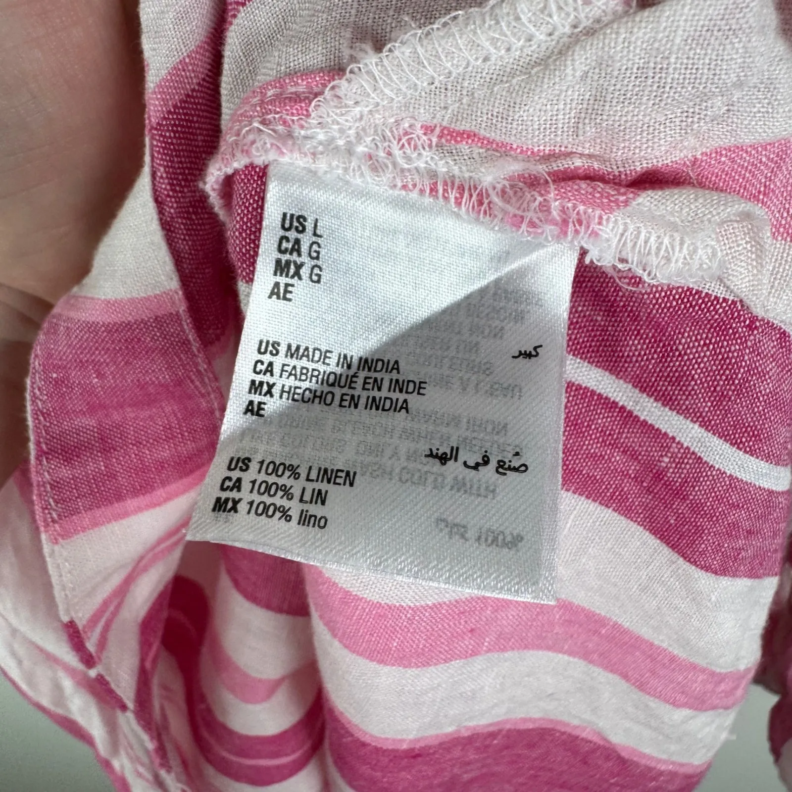 Charter Club 100% Linen Striped Top Large Pink Ruffle Cuff Preppy Coastal Beachy - Image 6