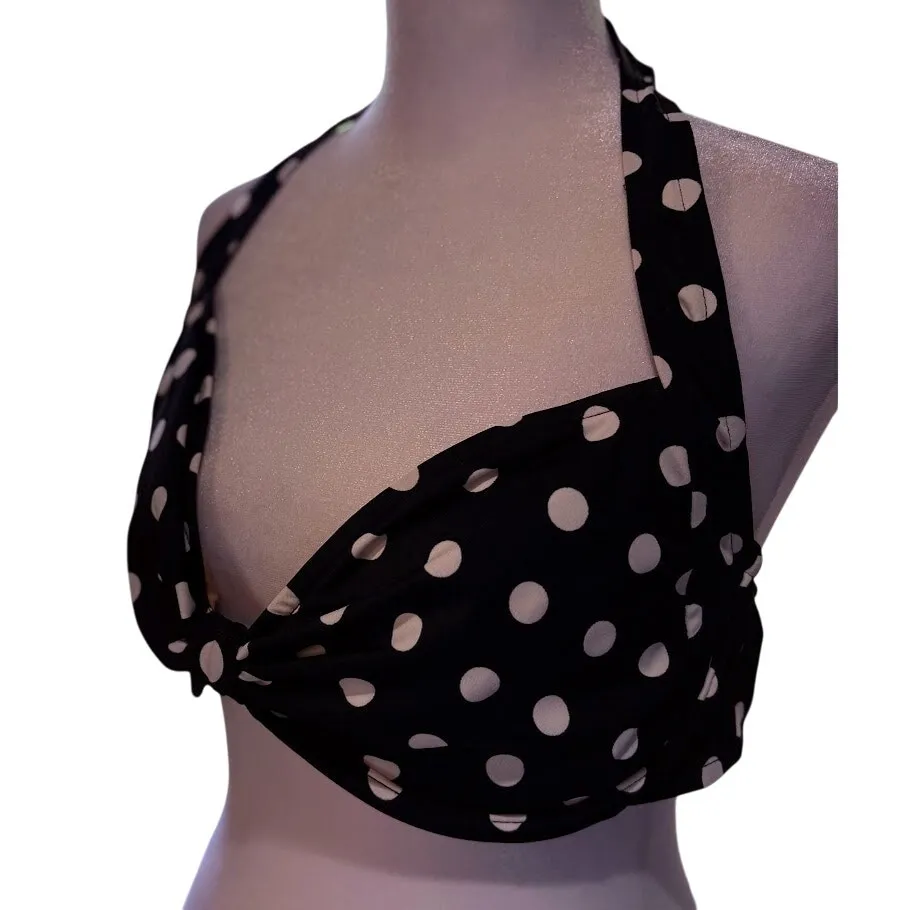 Eddie Bauer  Black White Polka Dot High Cut Cheeky Bikini - Size 16 - Image 3
