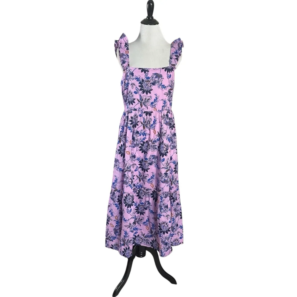 J. Crew Sleeveless Summer Square Neck Midi Dress Size 6 Bohemian Block Print Purple - Image 6