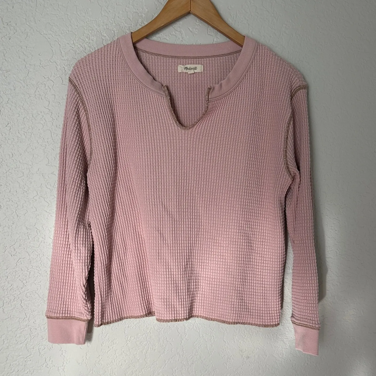 Madewell Mauve Pink Waffle Knit Thermal Tee Crop Shirt Small Fall Long Sleeve - Image 2
