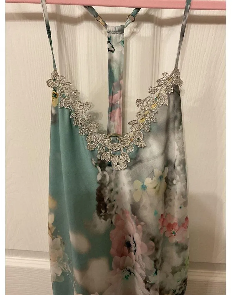 Flora Nikrooz Floral Embroidery Racerback Satin Chemise Gown, S - Image 5