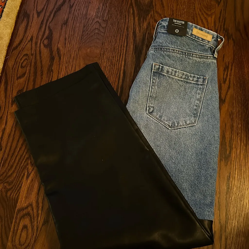 Blank NYC Jeans Womens 26 Blue Baxter Wide Leg Rib Cage Moto Faux Leather Biker - Image 7