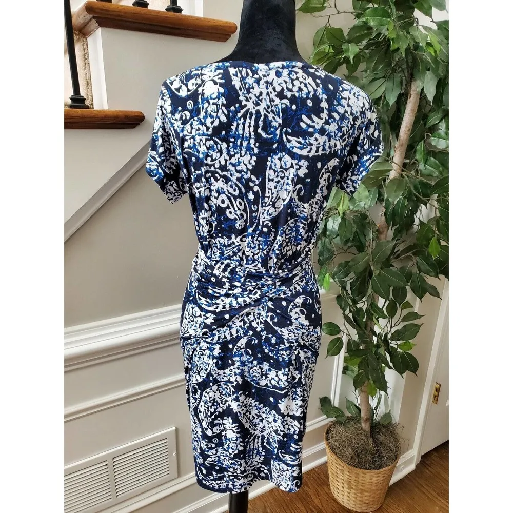 Michael Kors Women's Blue Polyester Round Neck Short Sleeve Knee Length Dress S - Image 8