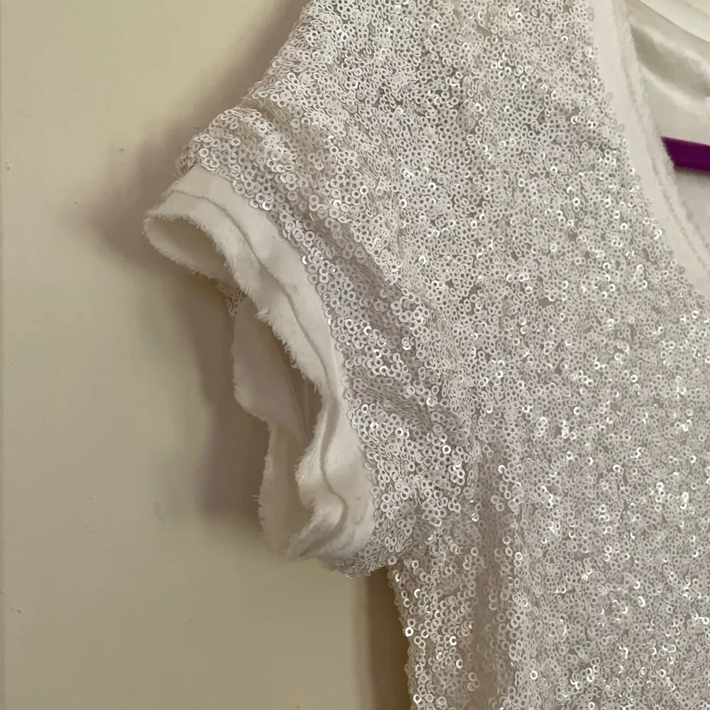 Love 21 Forever 21 Short Sleeve Ivory Sequin Top ~ Party Concert ~ Women’s Sz XS - Image 7