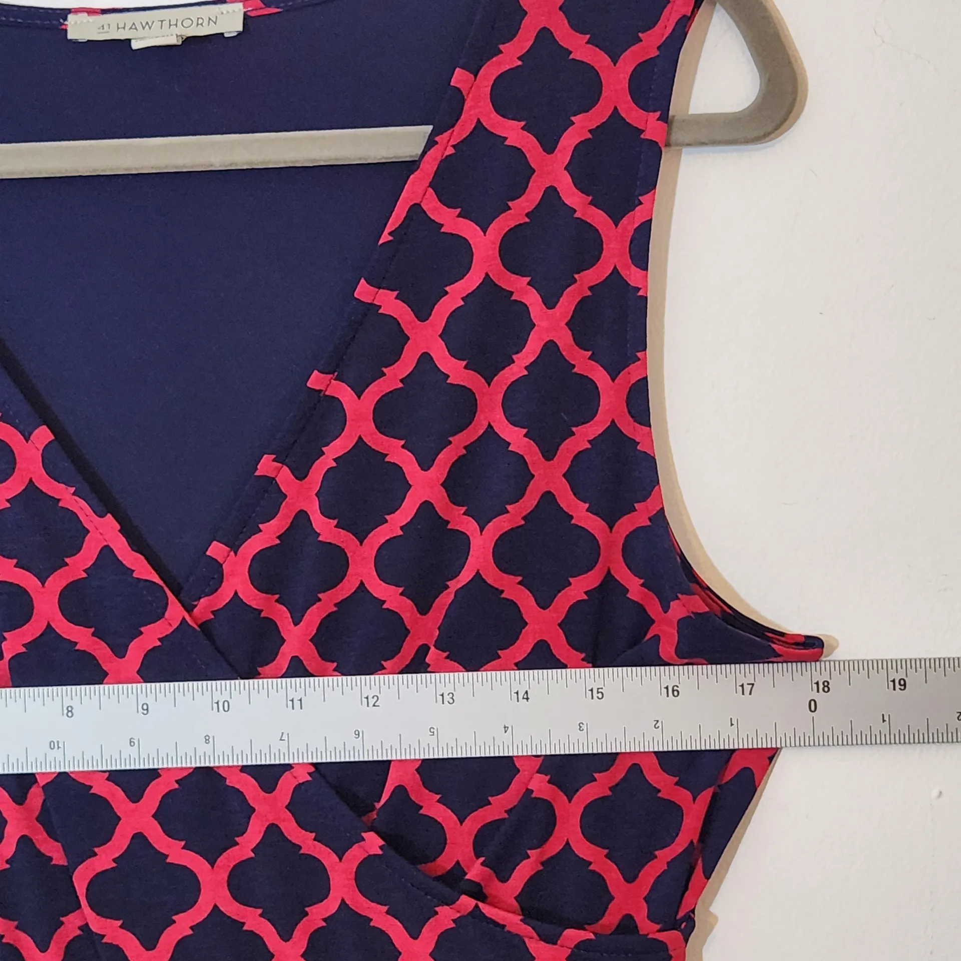 41 Hawthorn Navy and Pink Print Sleeveless Wrap Look Dress Size Large Blue - Image 6