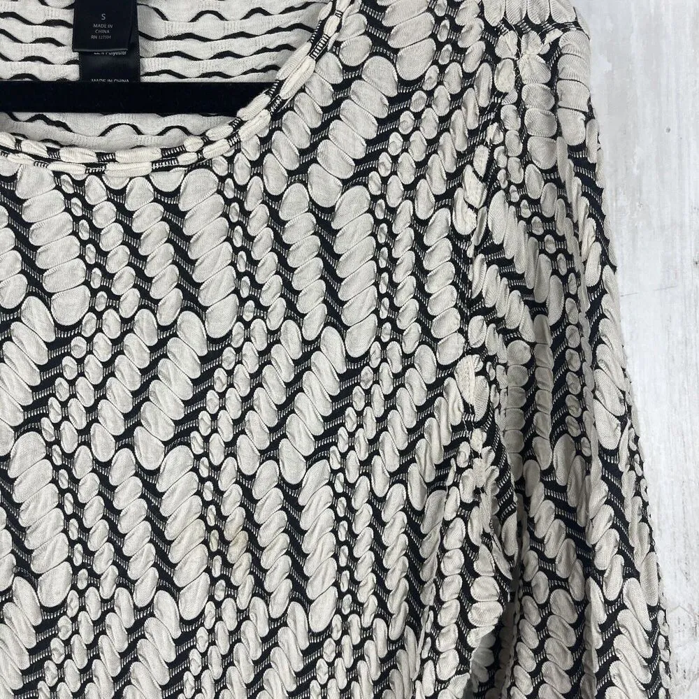 Ali Miles Top Women Small Tunic Black White Stripe 3/4 Sleeve Shirt Gauze Pocket - Image 2