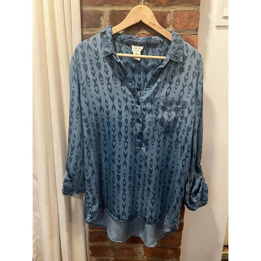 Women’s Andrea Jovine Boho Southwestern Print Chambray TunicTop XL - Image 5