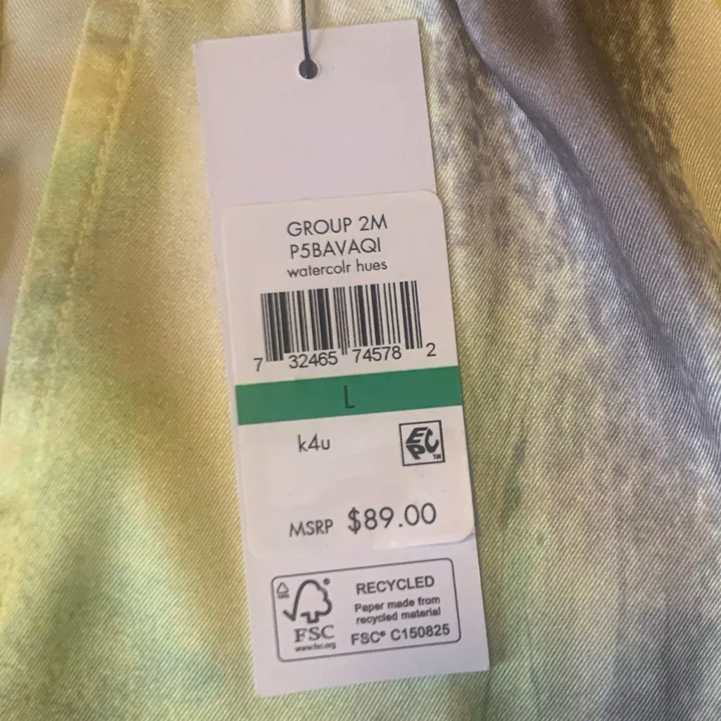 DKNY NWT Blouse Large Pastel Yellow Green Blue Puff Short Sleeve Lightweight - Image 3