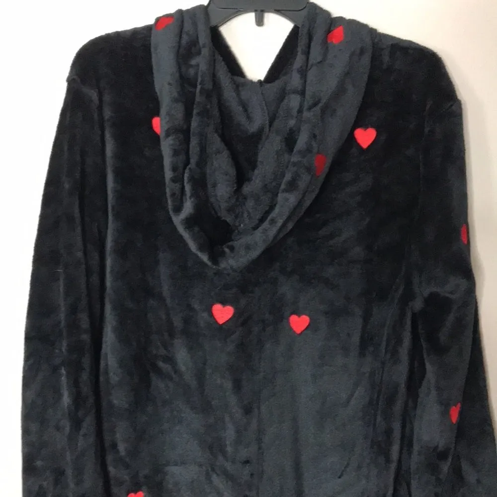 VS PINK Teddy One piece pjs Black w/Red Hearts cozy fall limited edition warm - Image 7