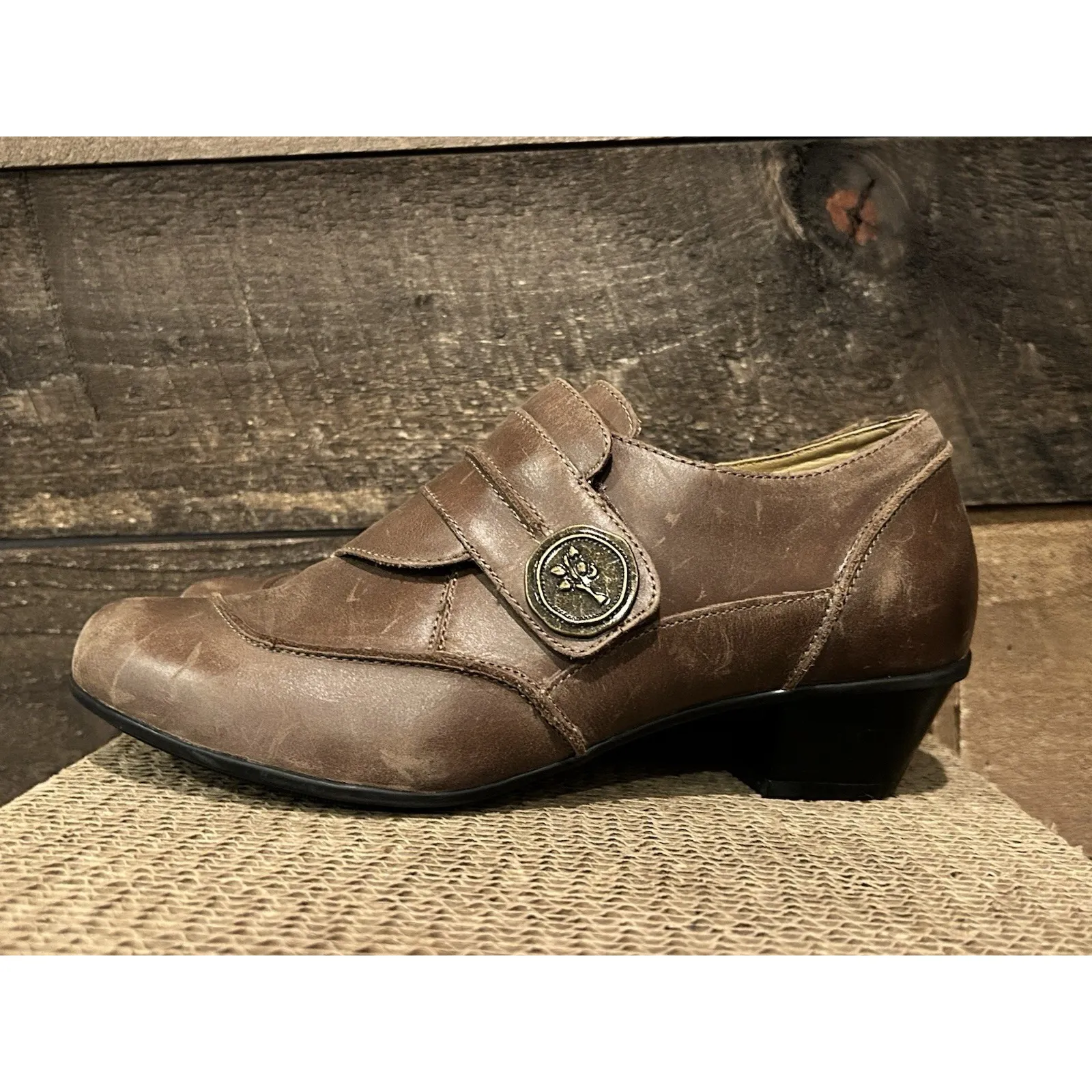 Aetrex Monk Strap Slip Ons‎ sz 7.5 M Mocha Brown Leather - Image 2