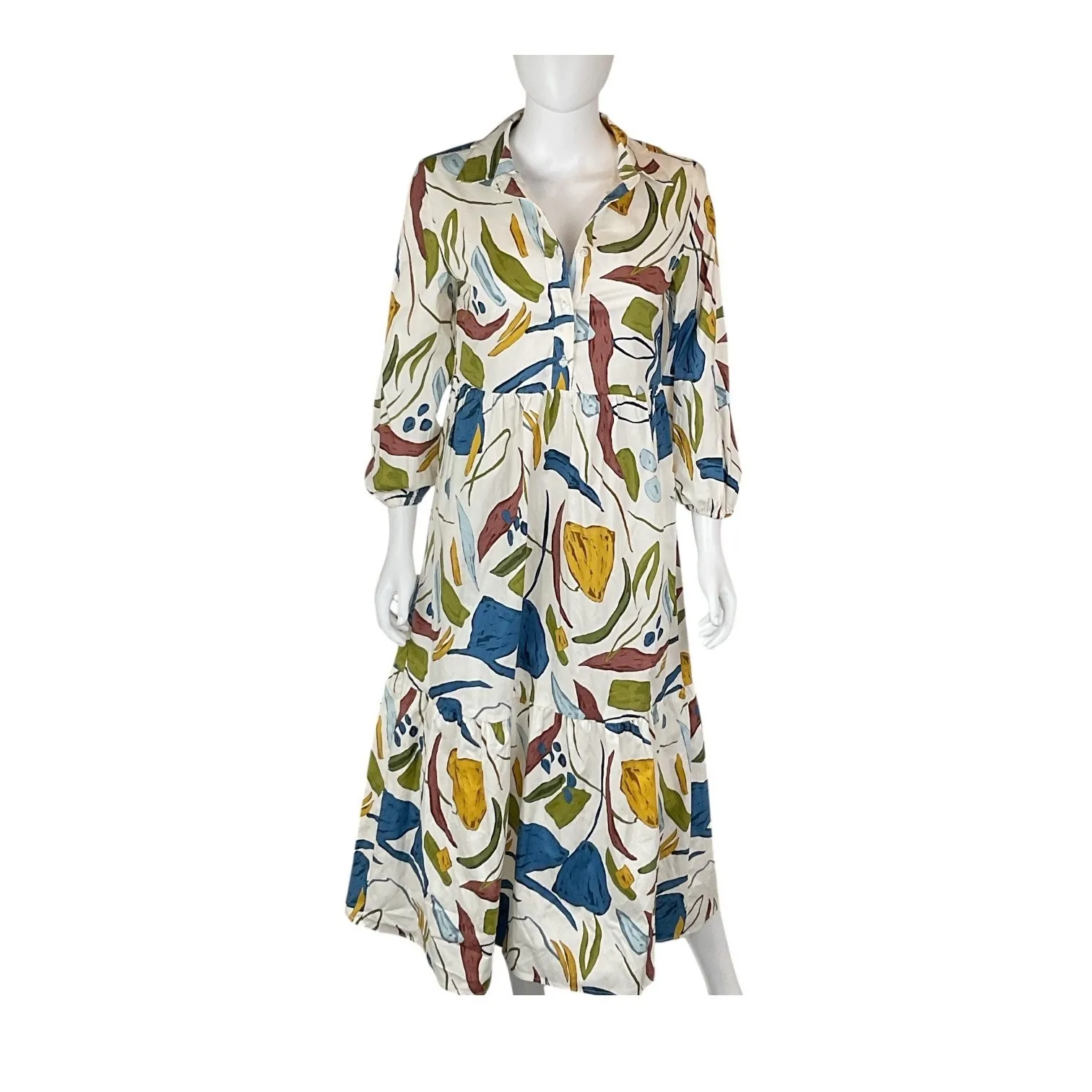 Rachel Zoe Abstract‎ Print Midi Dress Shirt Dress Womens Casual - Image 7