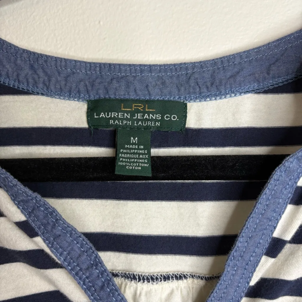 Lauren Jeans Co. by Ralph Lauren Navy Striped‎ Henley Top Size M - Image 2