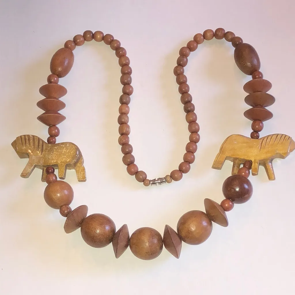 Wooden Beaded Boho Animal Accents Retro Necklace Brown - Image 2