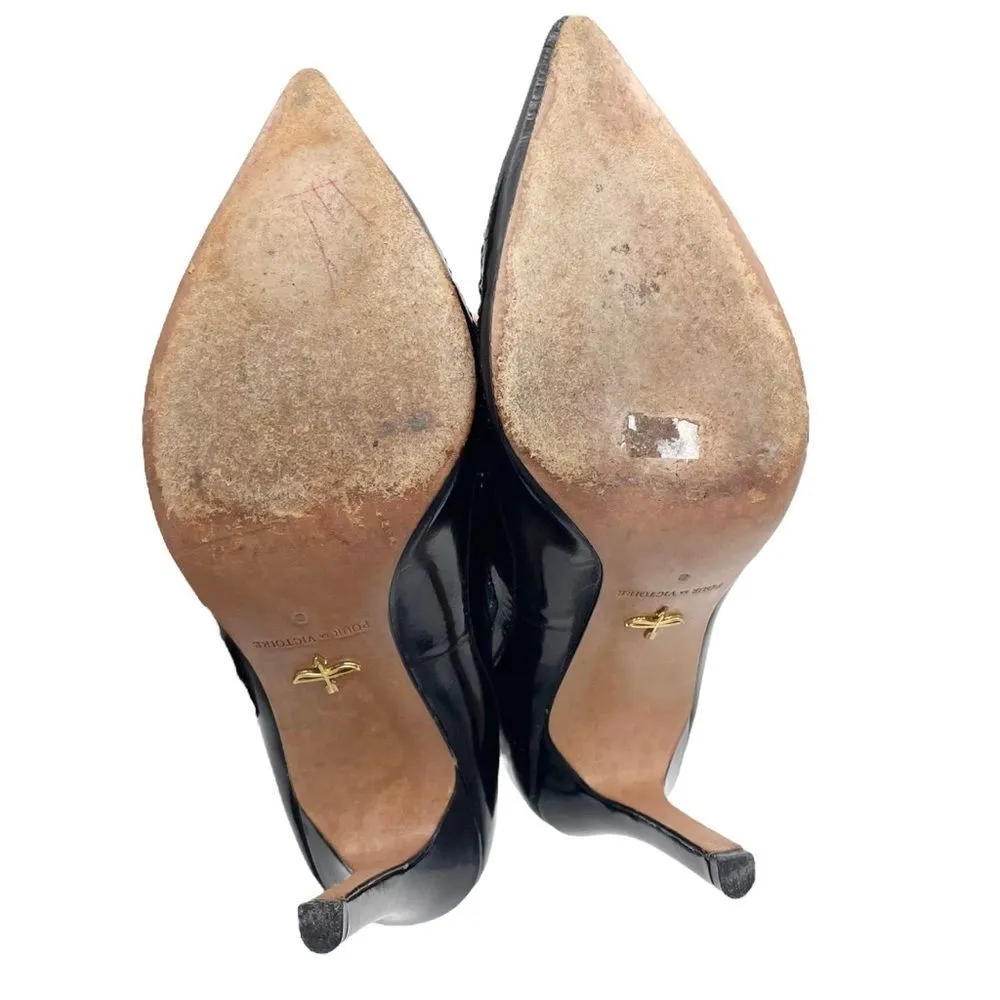 Pour La Victoire Chantel Mesh Scallop Black Leather Pointed Toe Heels Size 8 - Image 15