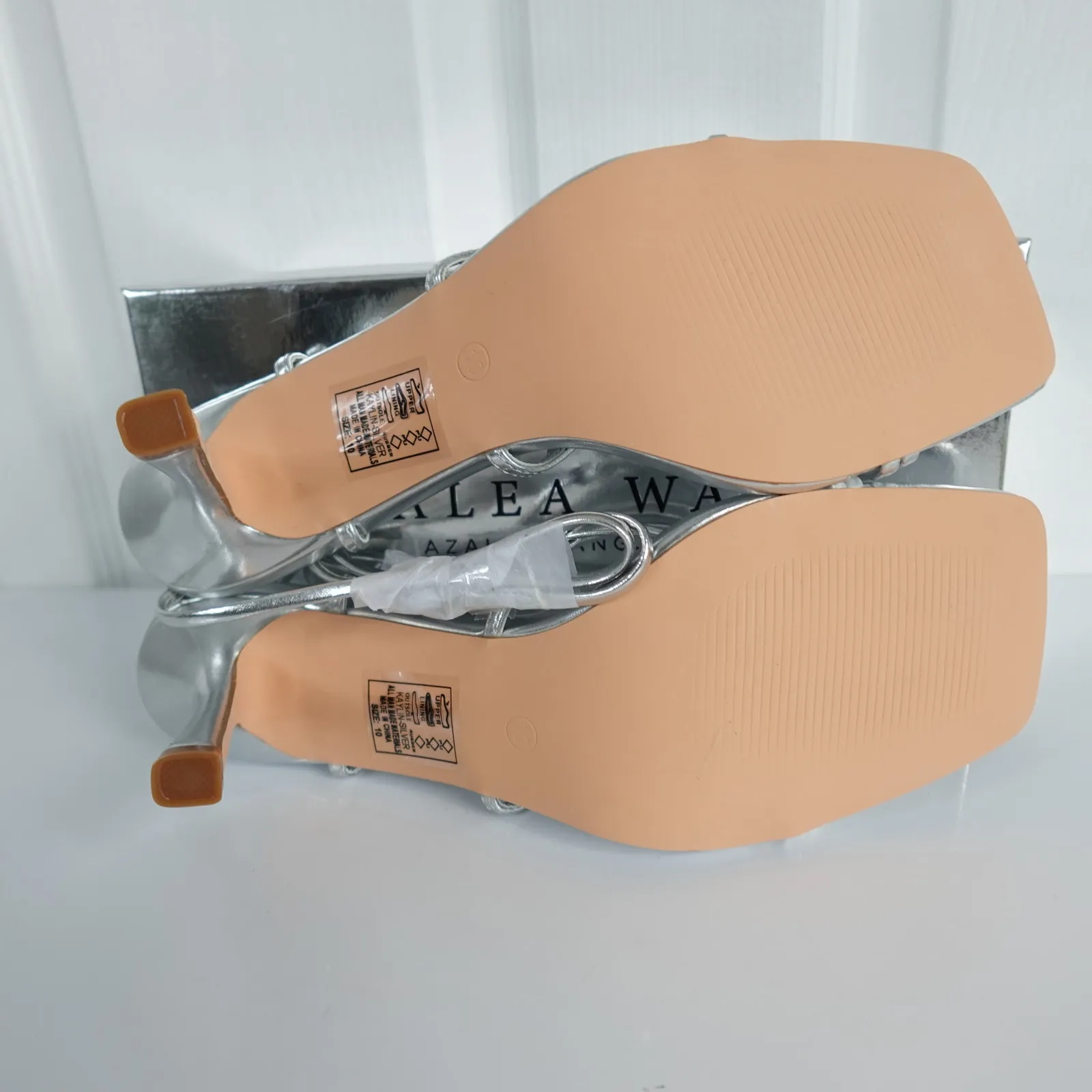 Azalea Wang Kaylin Silver Faux Vegan Leather Strappy Ankle Wrap Stiletto Heels Size 10 - Image 11