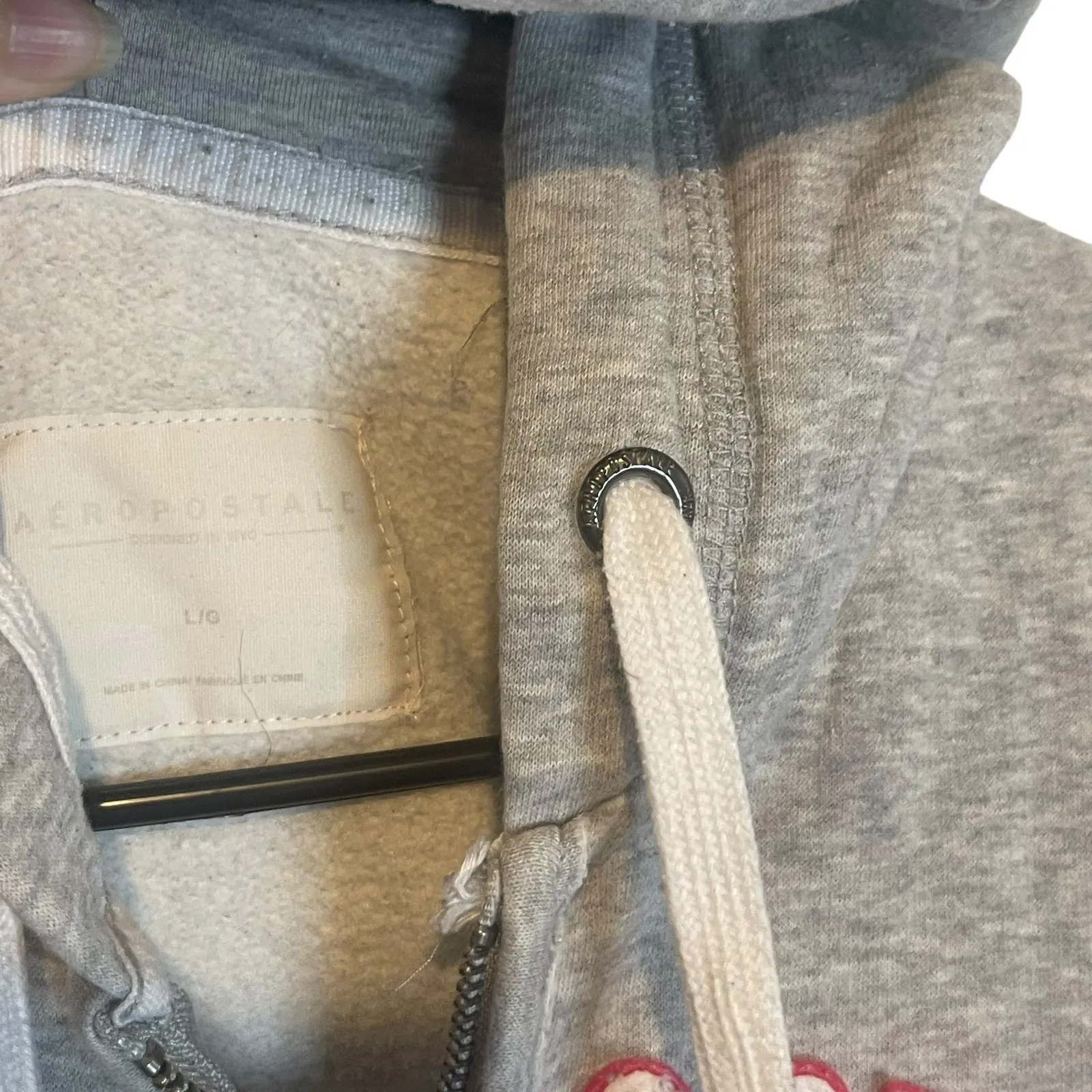 Aeropostale‎ Women's Size Large Grey Pink Logo Hooded Full Zip Up Sweater - Image 4