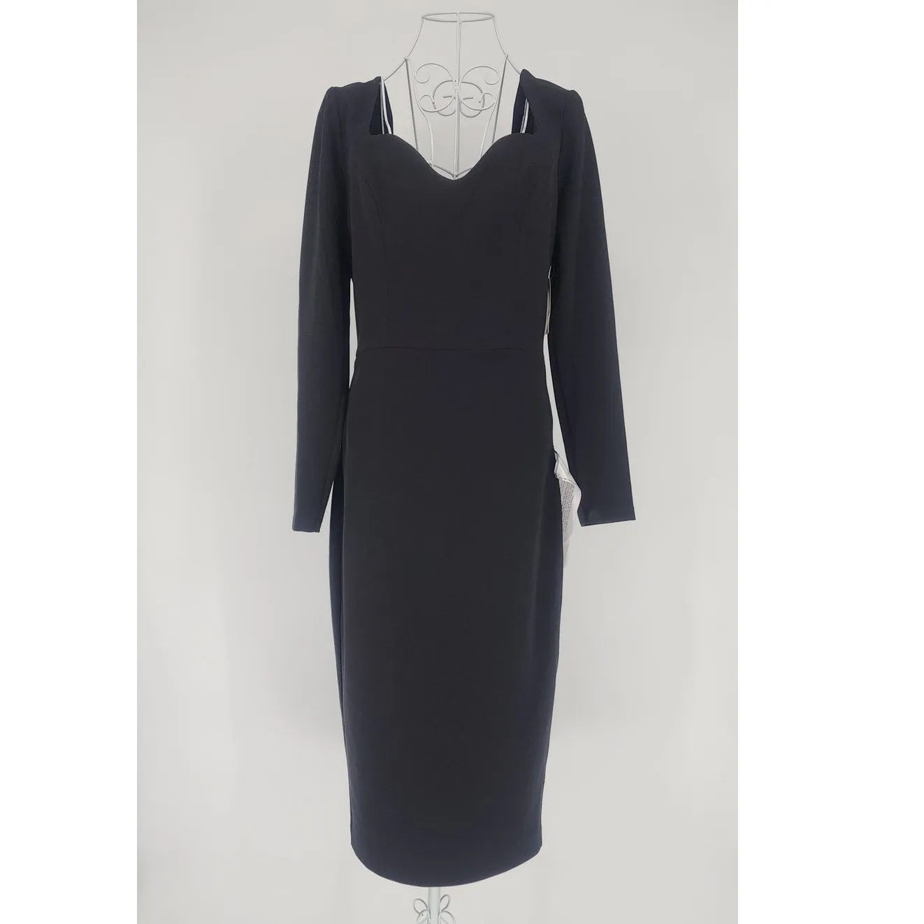 Dress the Population Sonia Long Sleeve Midi Sheath Dress Black NWT Medium - Image 14