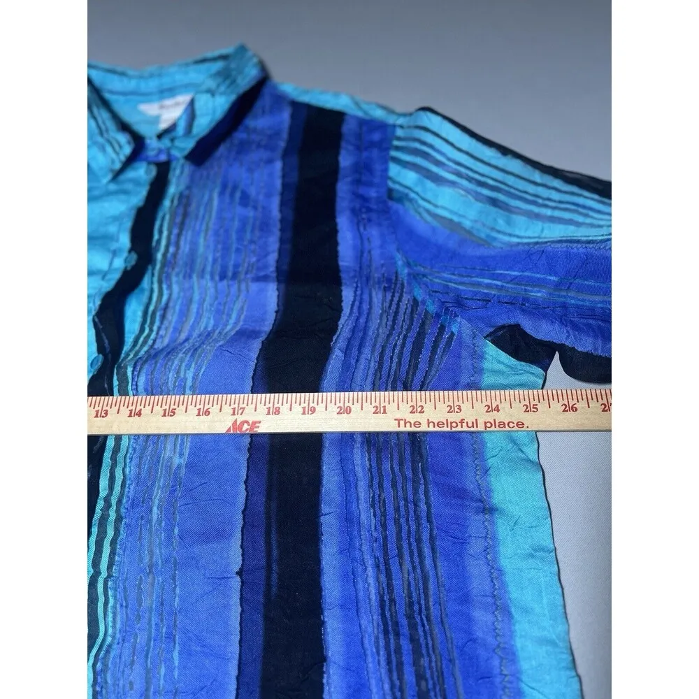 Tan Jay Retro Striped Blue Semi Sheer Button Up Lightweight Collar Size XL Size L - Image 4