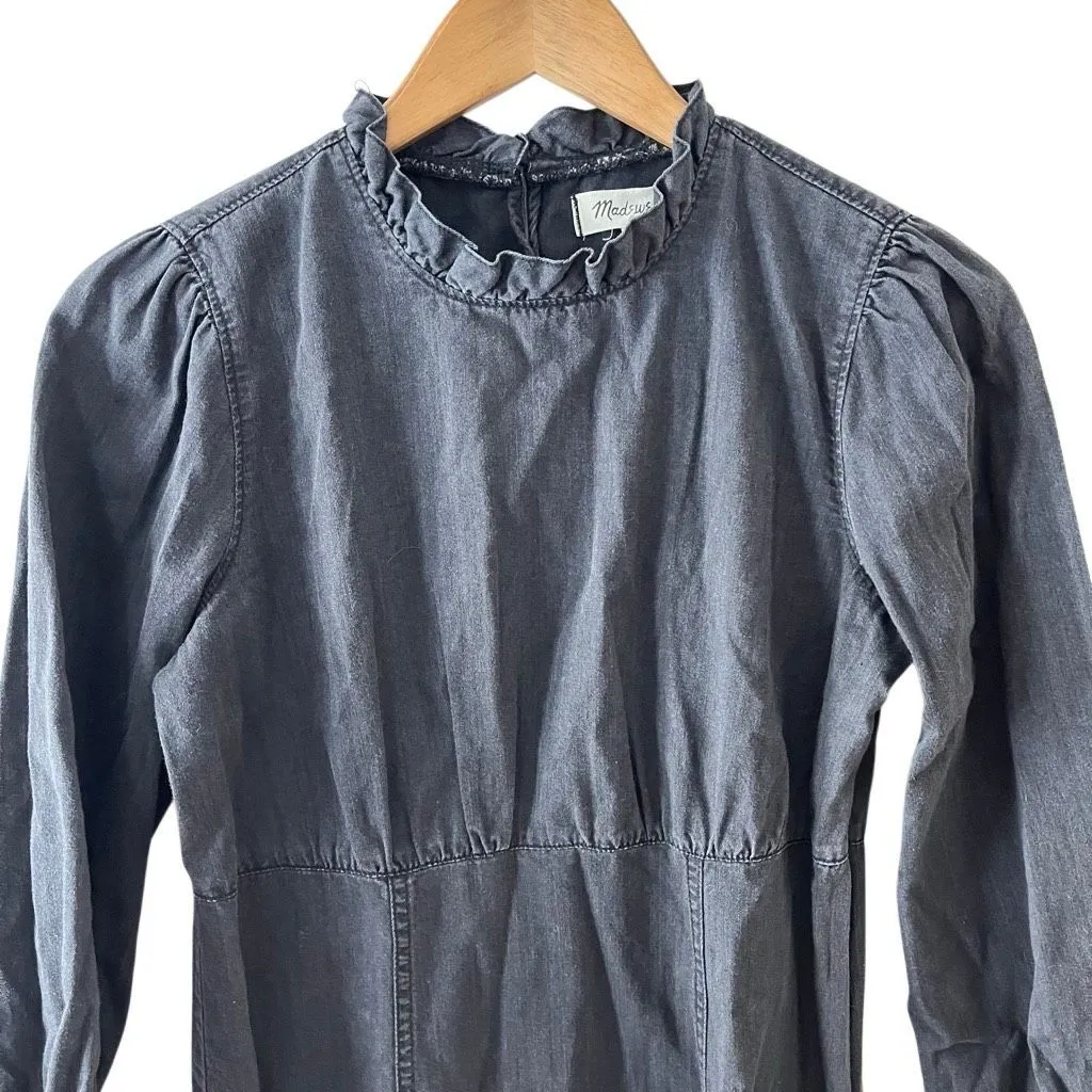 Madewell black mock neck ruffled mini long sleeve cotton dress size 4 academia b - Image 5