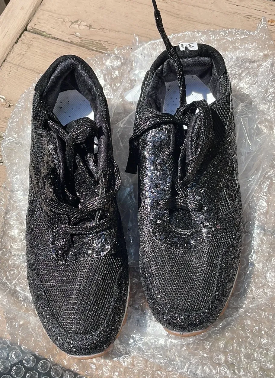 Black Sequin Running Sneakers Size 8.5 - Image 3