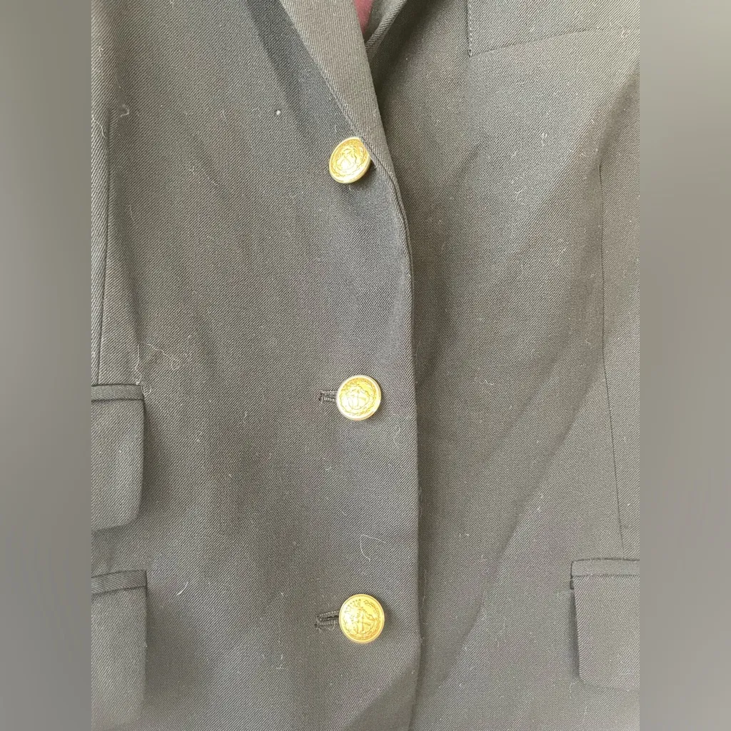 The J. Peterman Company black wool trench coat with gold accent buttons; size 6 - Image 2