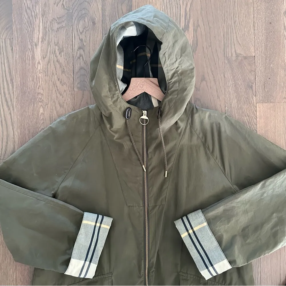 Barbour Keldy Water Resistant Showerproof Tartan Gold Jacket Dusky Green US 8 - Image 3