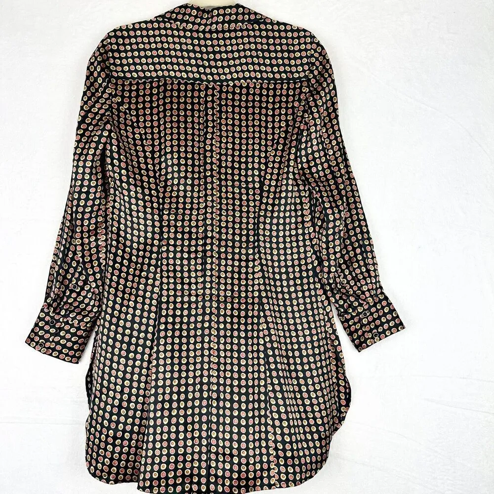 Tyler Boe Silk Tunic Top Size 8 Long Sleeve Button Front Print Quiet Luxury Black - Image 2