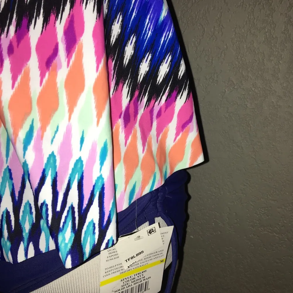 2pcs Set 24th&Ocean Tankini Swim Top Bikini Bottom Blue Size M - Image 4