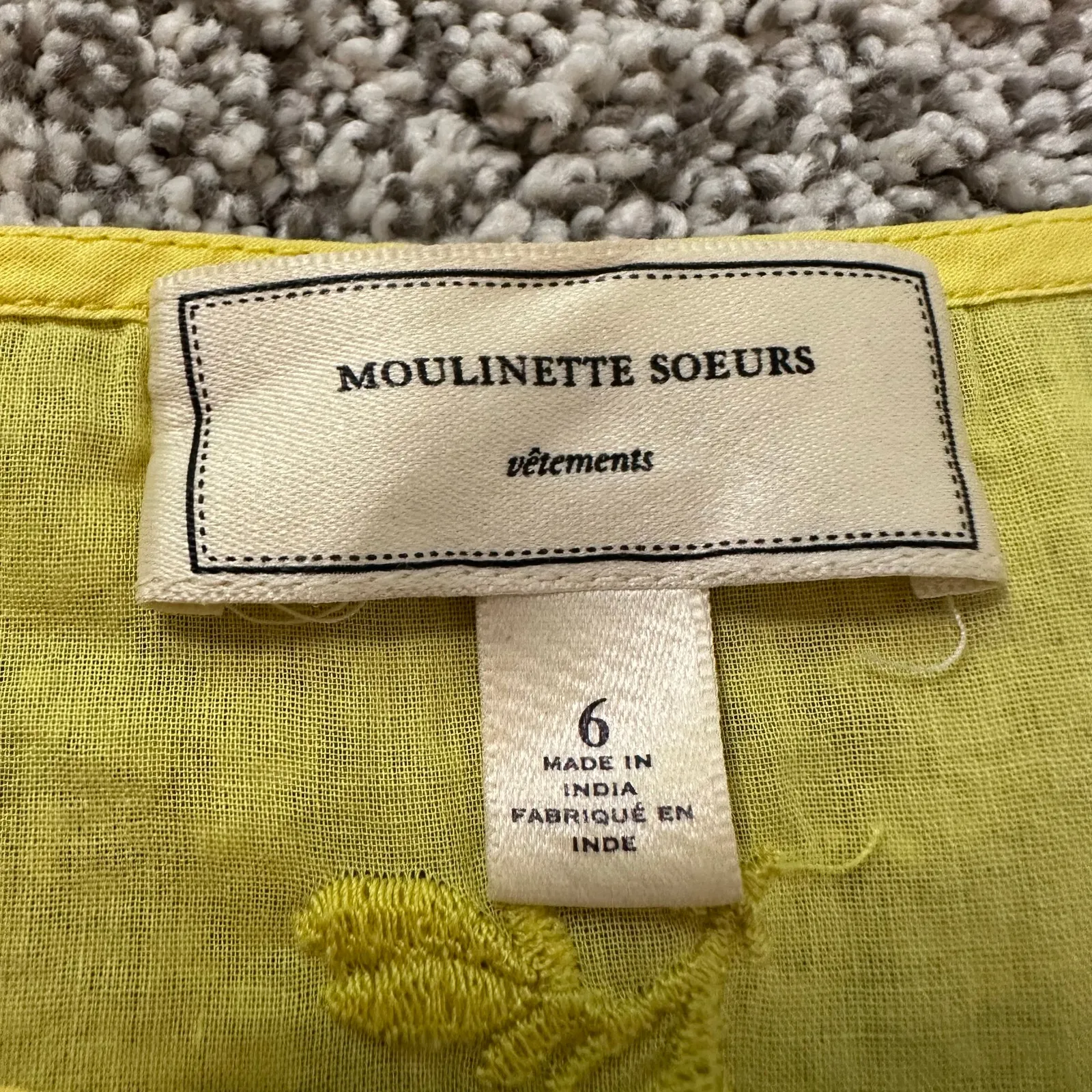 Moulinette Soeurs Anthropologie yellow cotton embroidered tank top size 6 - Image 6