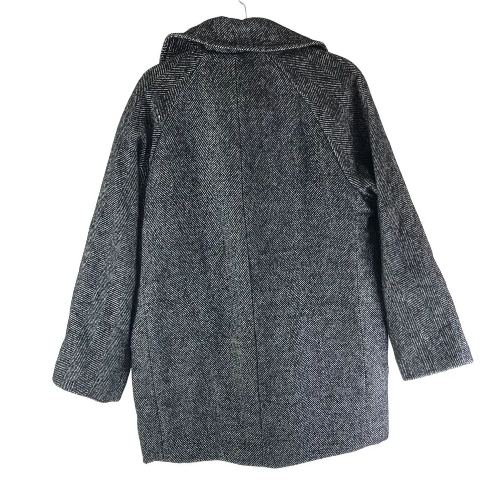 A New Day Womens Double Breasted Coat Herringbone Black White M - Image 2