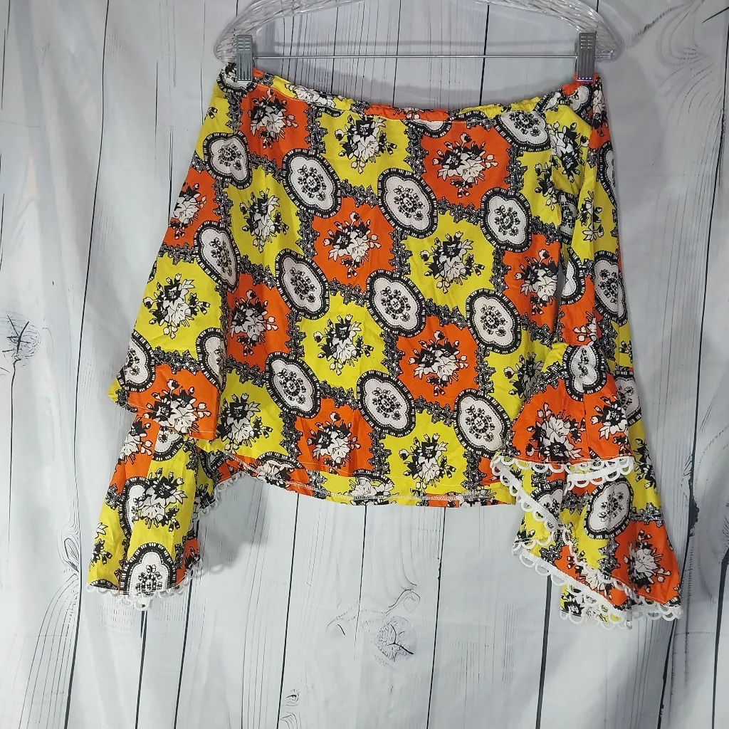 Floral Bohemian Off The Shoulder Shirt with Bell Sleeves - Image 7