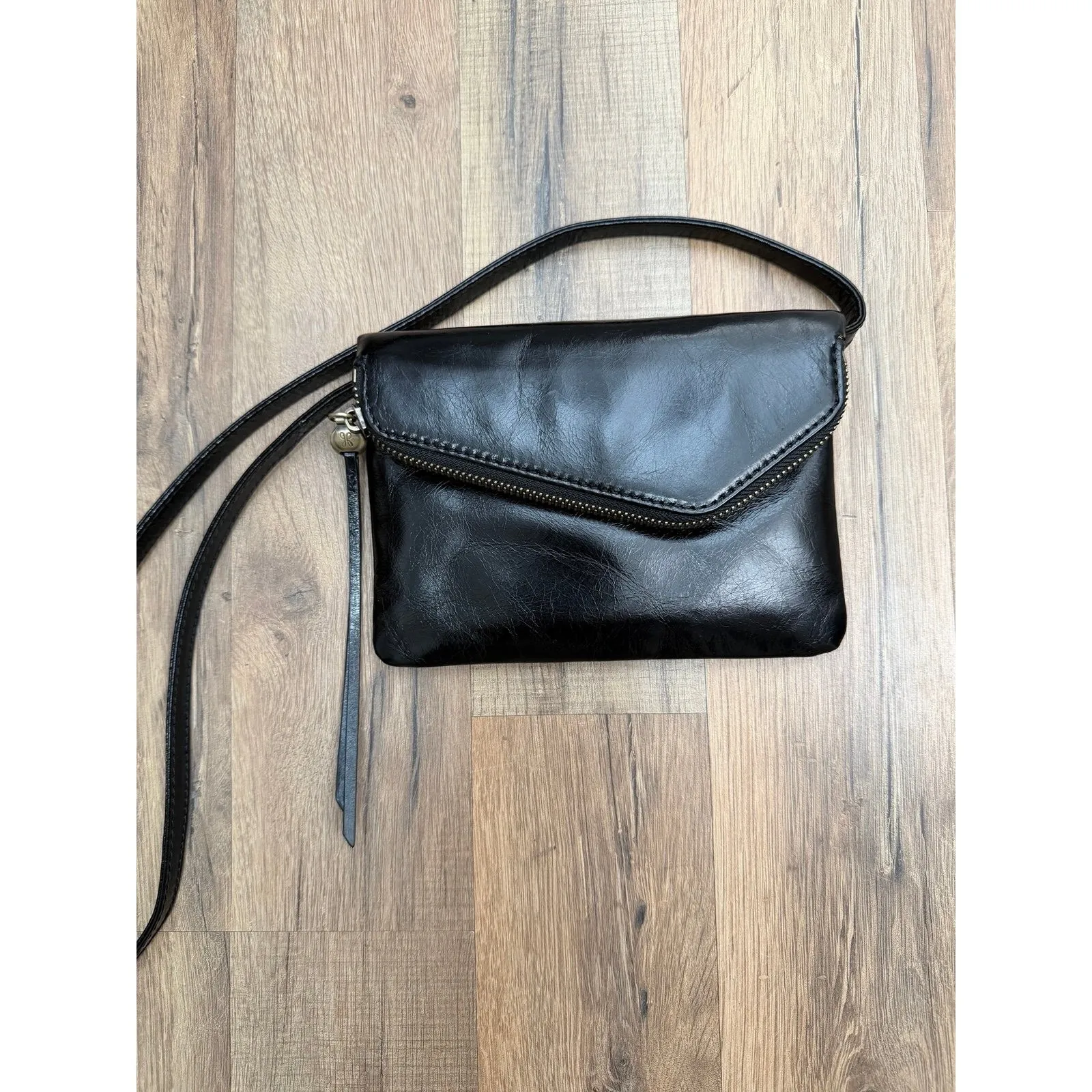 HOBO Black Genuine Leather Crossbody Clutch Bag Zip Flap - Image 3