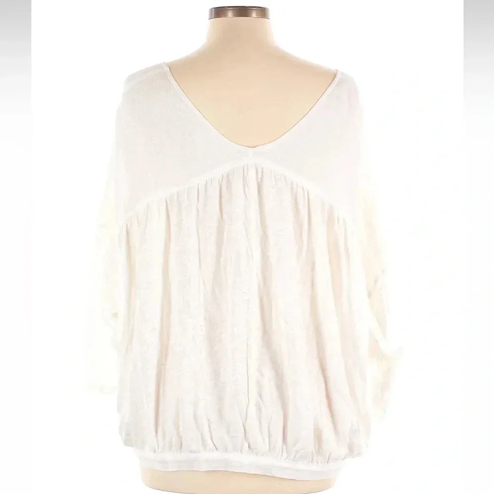 Free People White Linen Blend Double Knot Open Front Boho Blouse Size Large L - Image 3