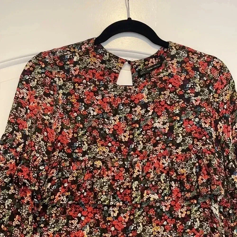 Zara Floral Ruffle Sleeve Tiered Mini Dress Sz XS - Image 6