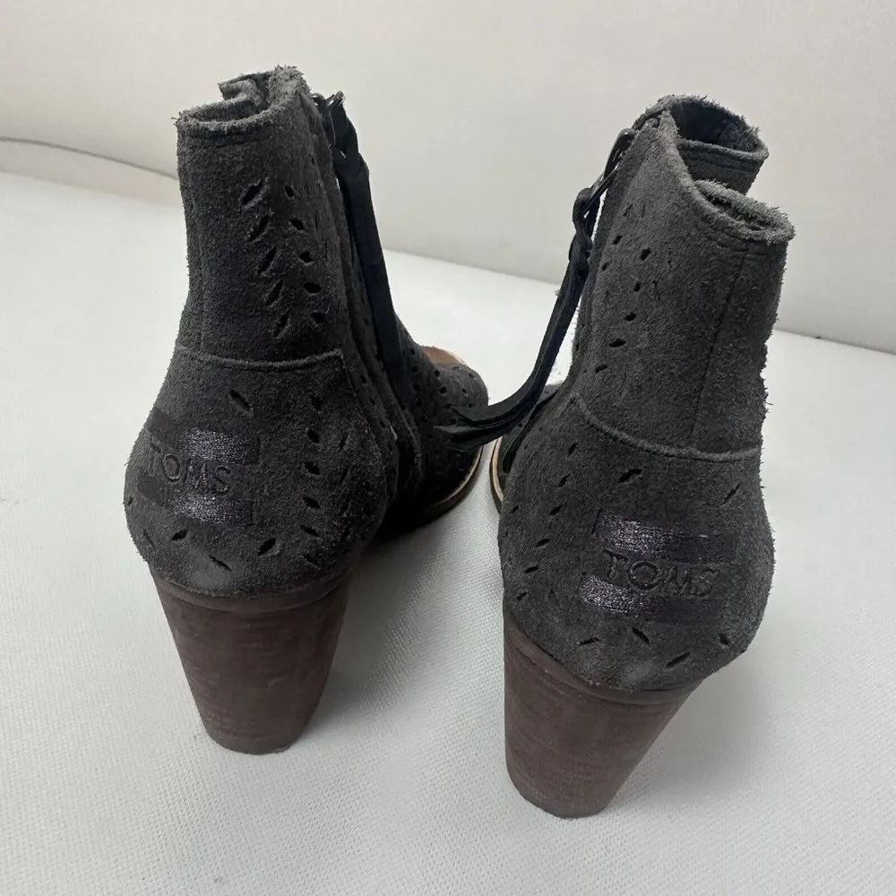 Toms Booties Womens 6 Majorca Suede Peep Toe Ankle Boots Boho Perforated… - Image 6