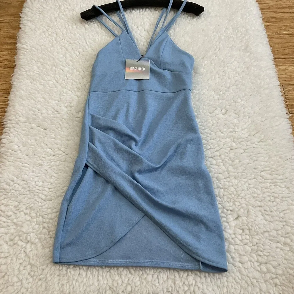 missguided Double Strap Wrap Dress Size 4 Powder Blue Bodycon  New - Image 6