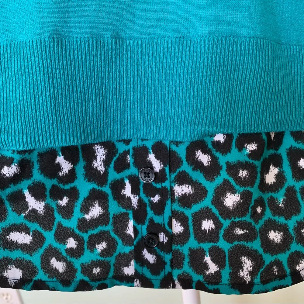 MICHAEL Michael Kors Blue Green Leopard Print Sweater M - Image 2