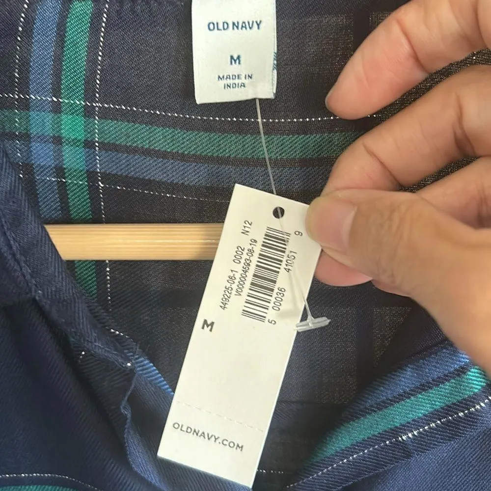 NWT Old Navy Womens Flannel Shirt Medium Blue Green Soft Long Sleeve Cabincore - Image 6