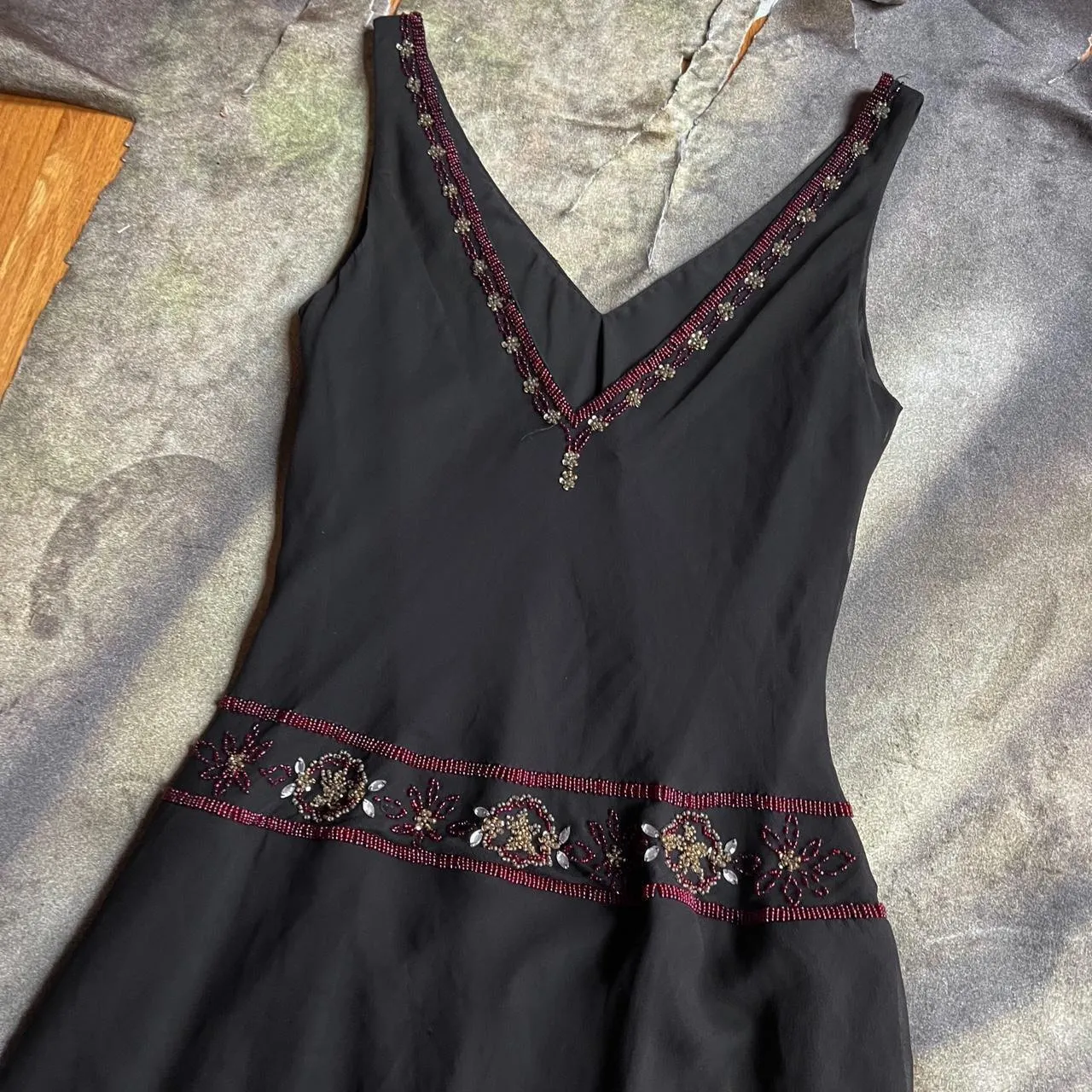 Vintage Black Beaded Silk Midi Dress By Vera Cristina Size 8 - Image 6