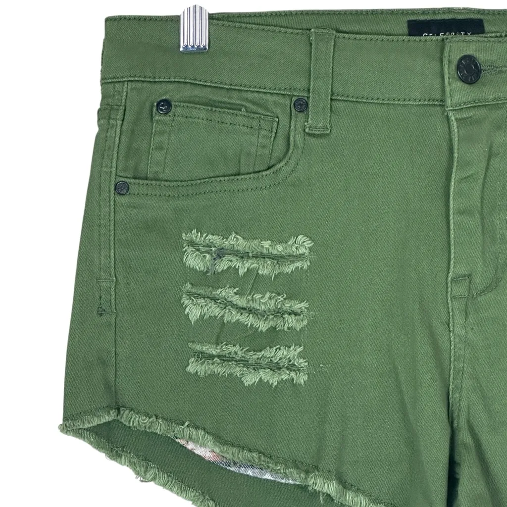 Celebrity Pink Denim Shorts Womens 28 Green Cypress Distressed Frayed Hem Y2K - Image 2