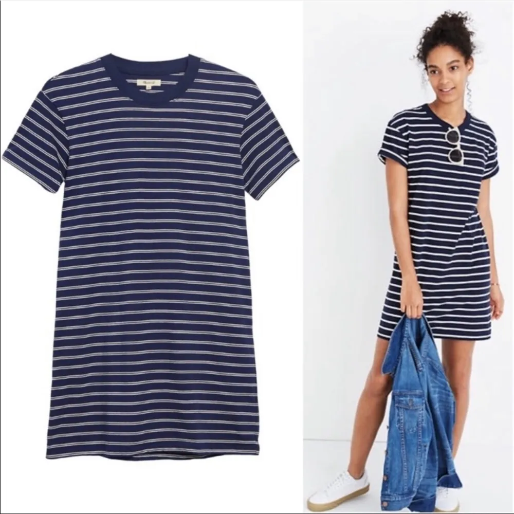 NEW Madewell Tina Stripe Navy White T-Shirt Dress - Image 2