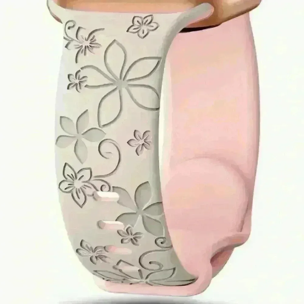 Floral Design Apple Watch Bands in Beige pink 42mm 44mm 45mm 49mm - Image 2