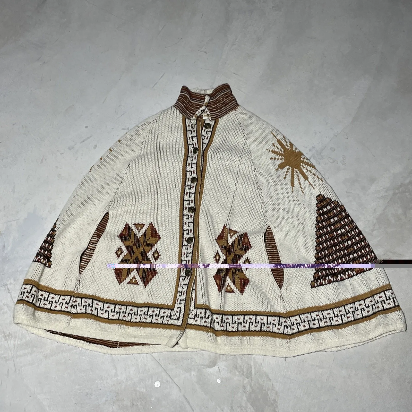 1970s JC Penny Tribal Aztec Knit Cape Poncho/ Sweater Southwestern Boho Coat - Image 7